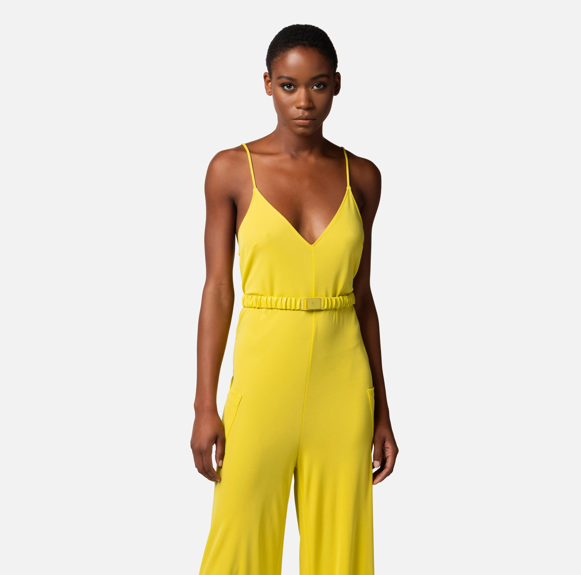 Large combinaison en jersey avec ceinture et boucle logotée - Elisabetta Franchi® Outlet