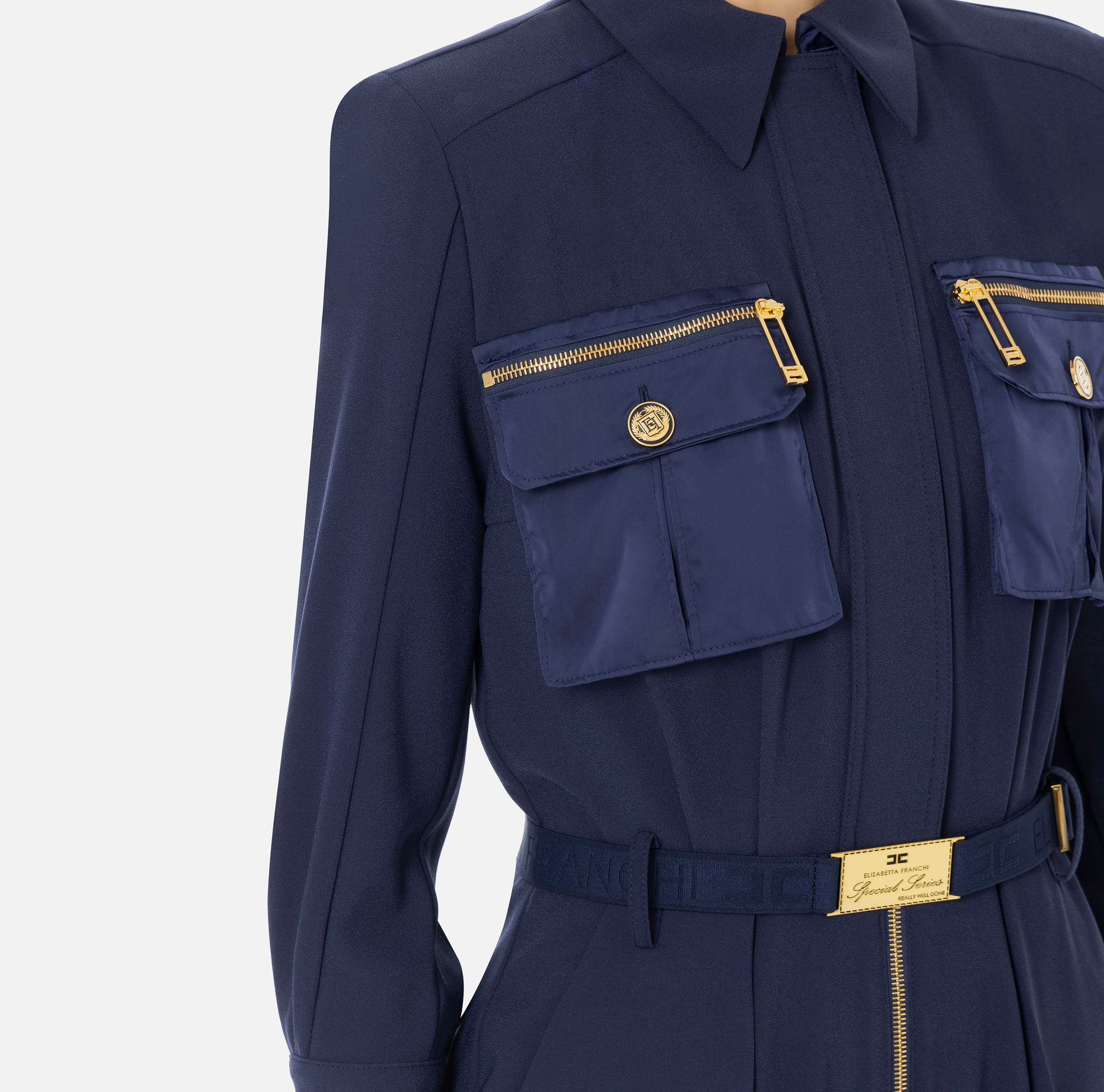 Jumpsuit in crêpe fabric with pockets and belt | Elisabetta Franchi® Outlet