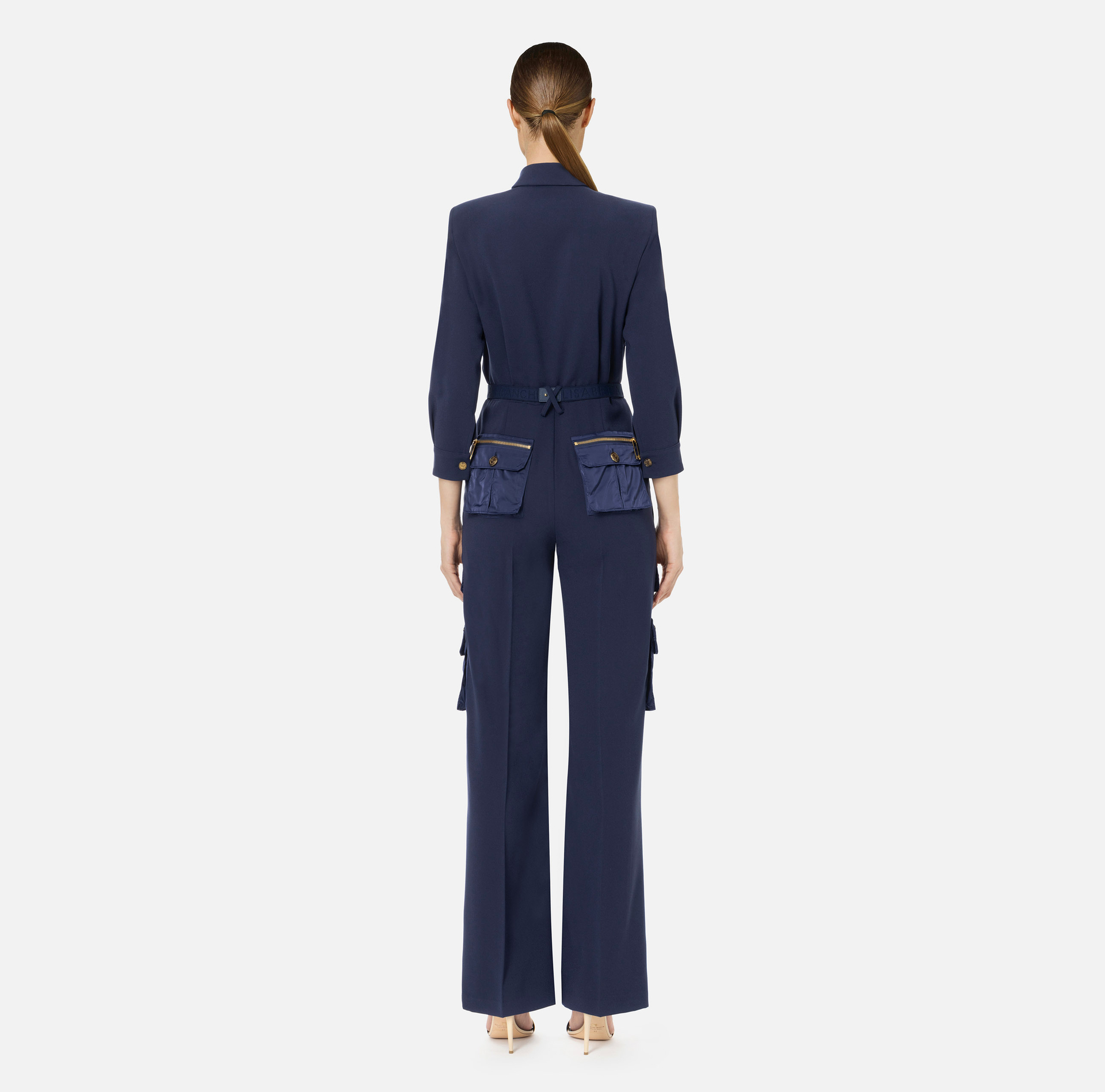 Jumpsuit in crêpe fabric with pockets and belt | Elisabetta Franchi® Outlet