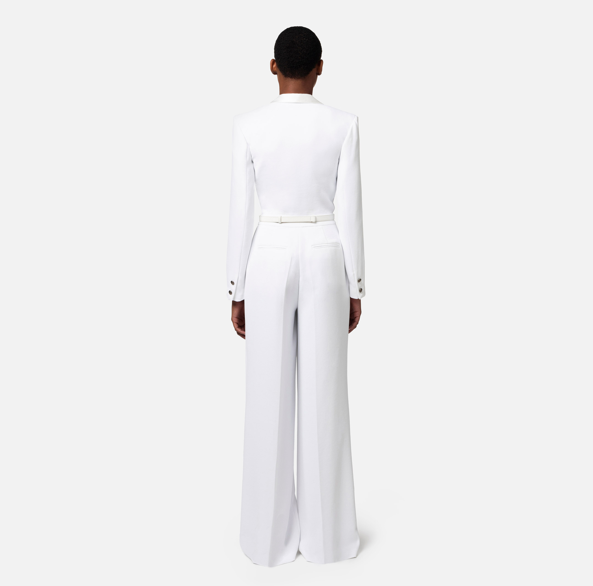 Jumpsuit in crêpe fabric with lace top and belt - Elisabetta Franchi® Outlet