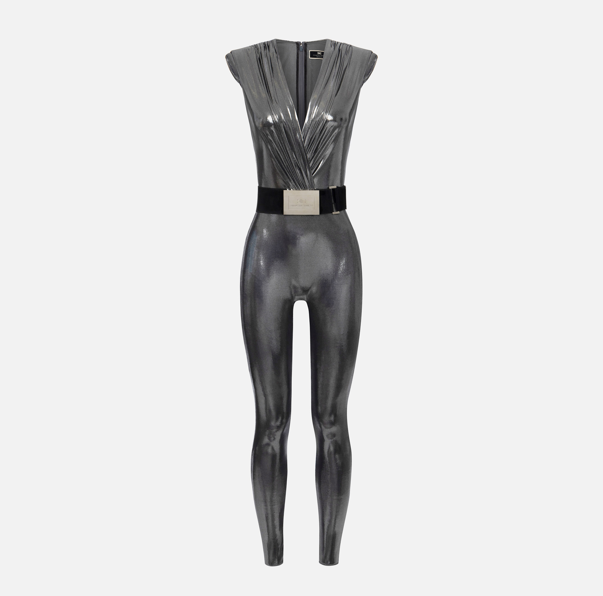 Laminated jersey jumpsuit with belt - Elisabetta Franchi® Outlet