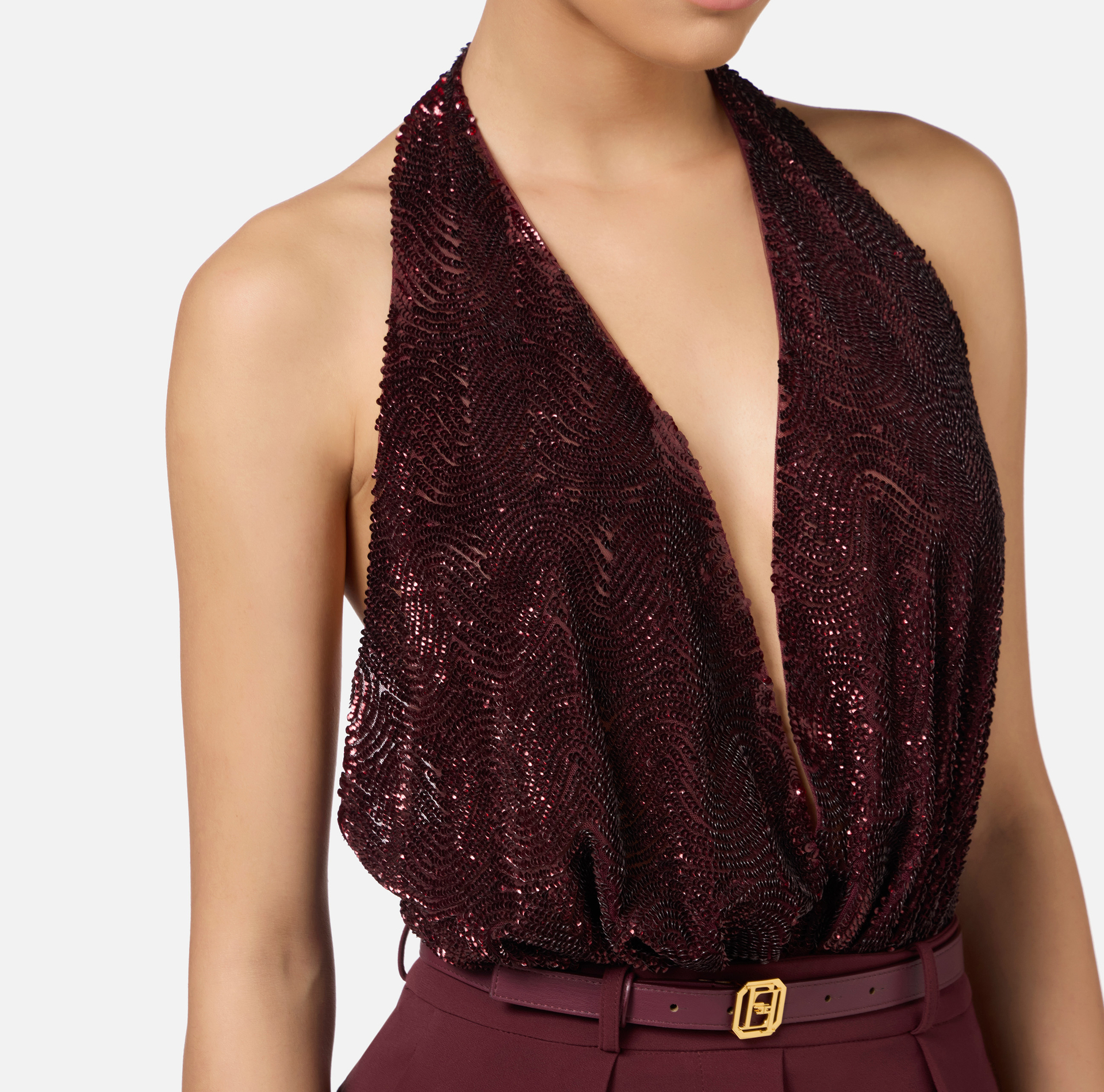 Tuta in crêpe e tulle ricamato con paillettes - Elisabetta Franchi® Outlet