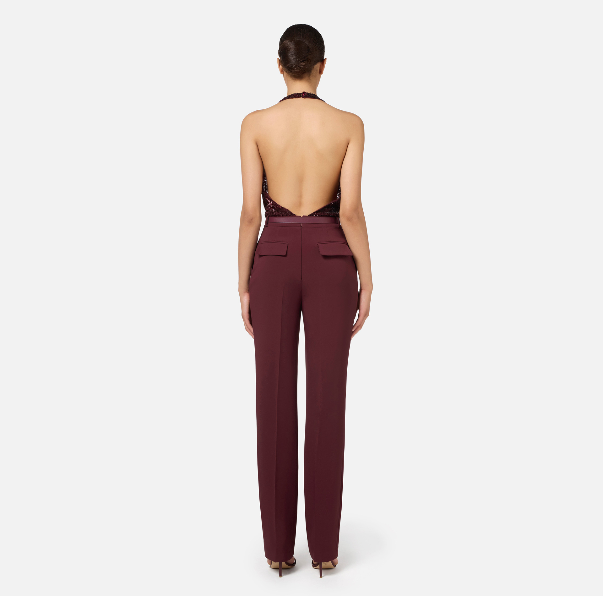 Tuta in crêpe e tulle ricamato con paillettes - Elisabetta Franchi® Outlet