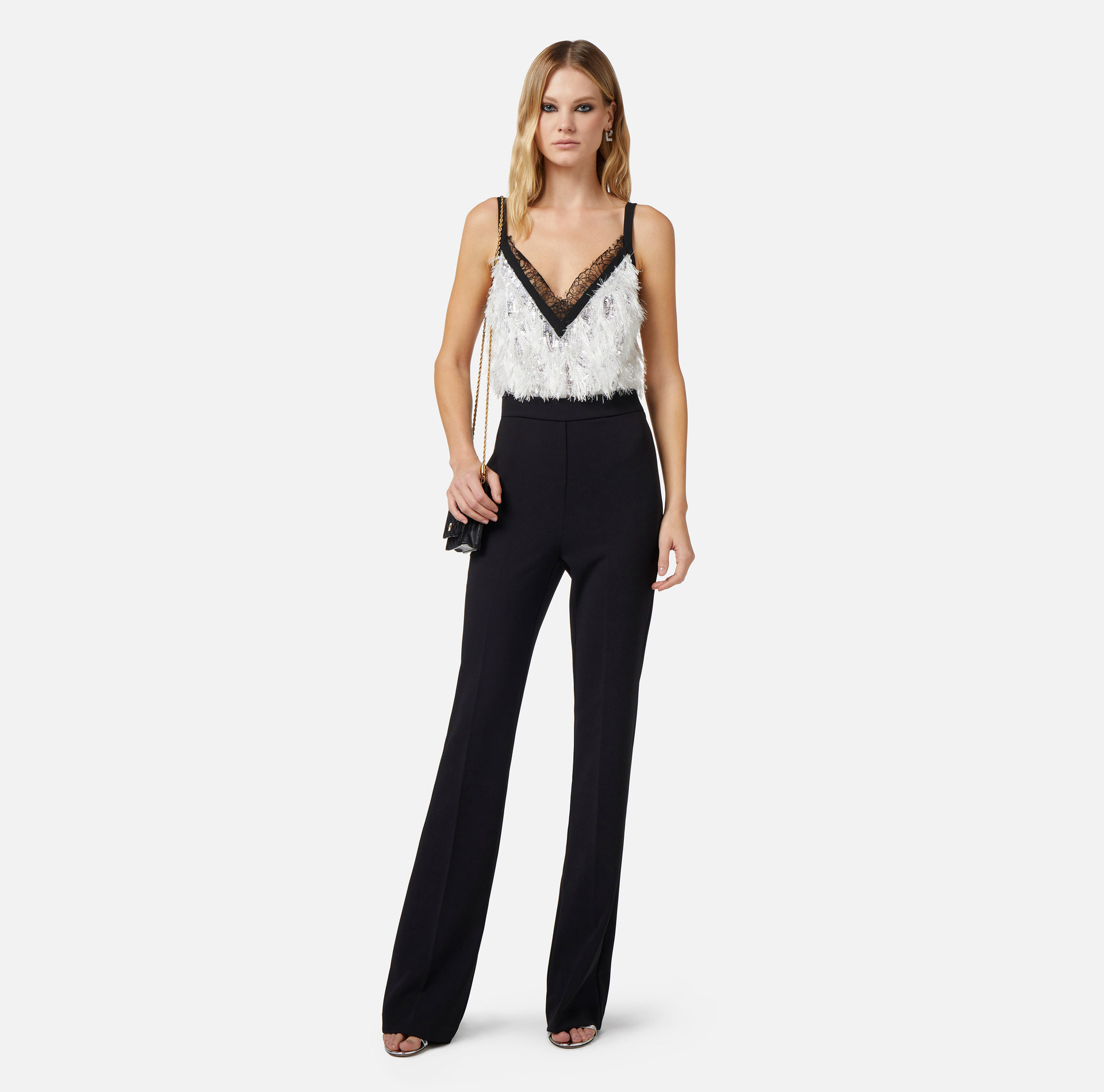 Jumpsuit in crêpe fabric with embroidered top - Elisabetta Franchi® Outlet