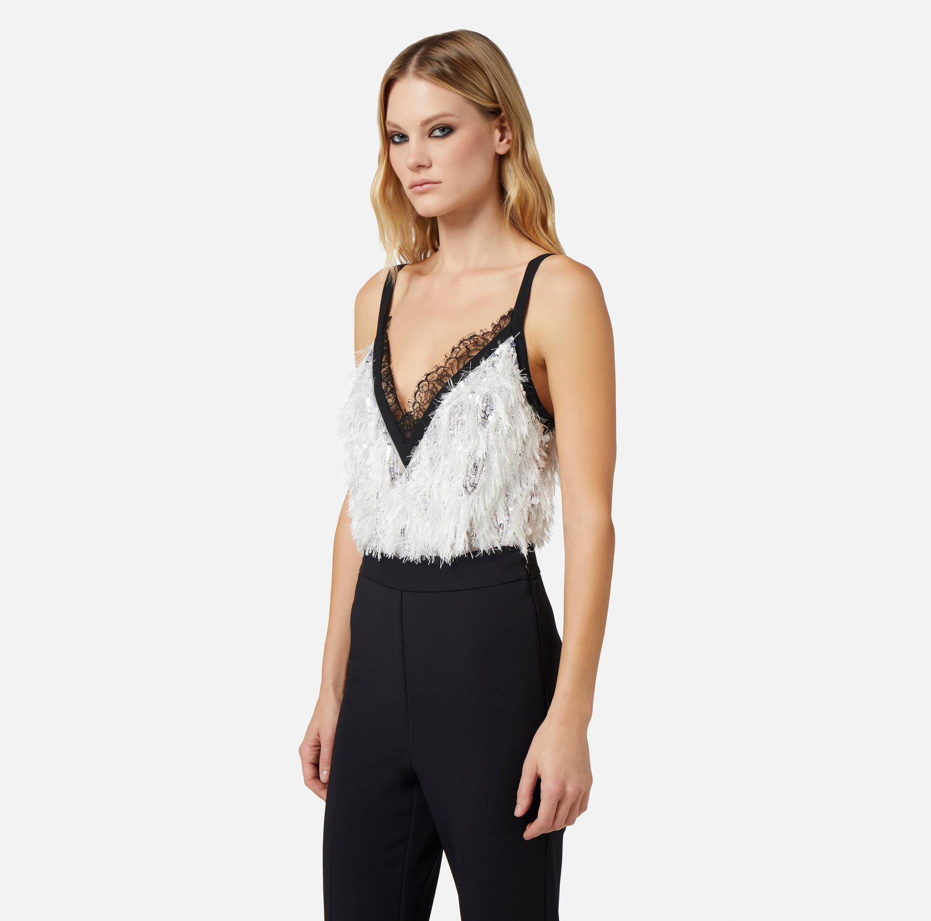 Jumpsuit in crêpe fabric with embroidered top - Elisabetta Franchi® Outlet