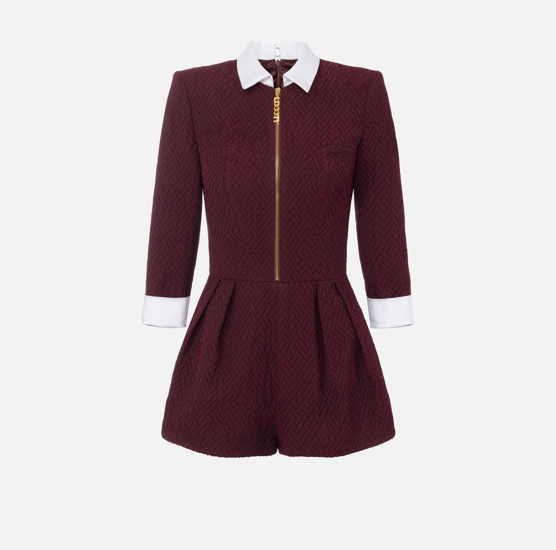 Herringbone tweed romper suit with zip | Elisabetta Franchi® Outlet