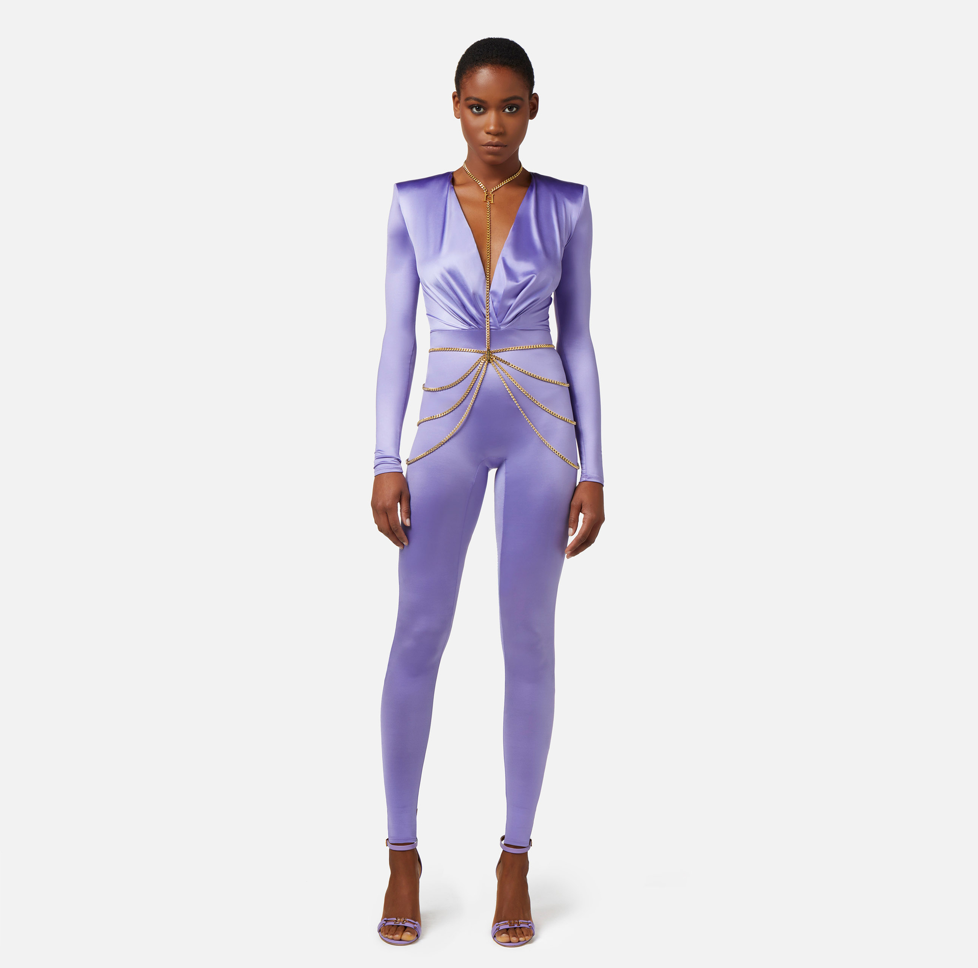 Jumpsuit aus Lycra mit Body-Kette - Elisabetta Franchi® Outlet