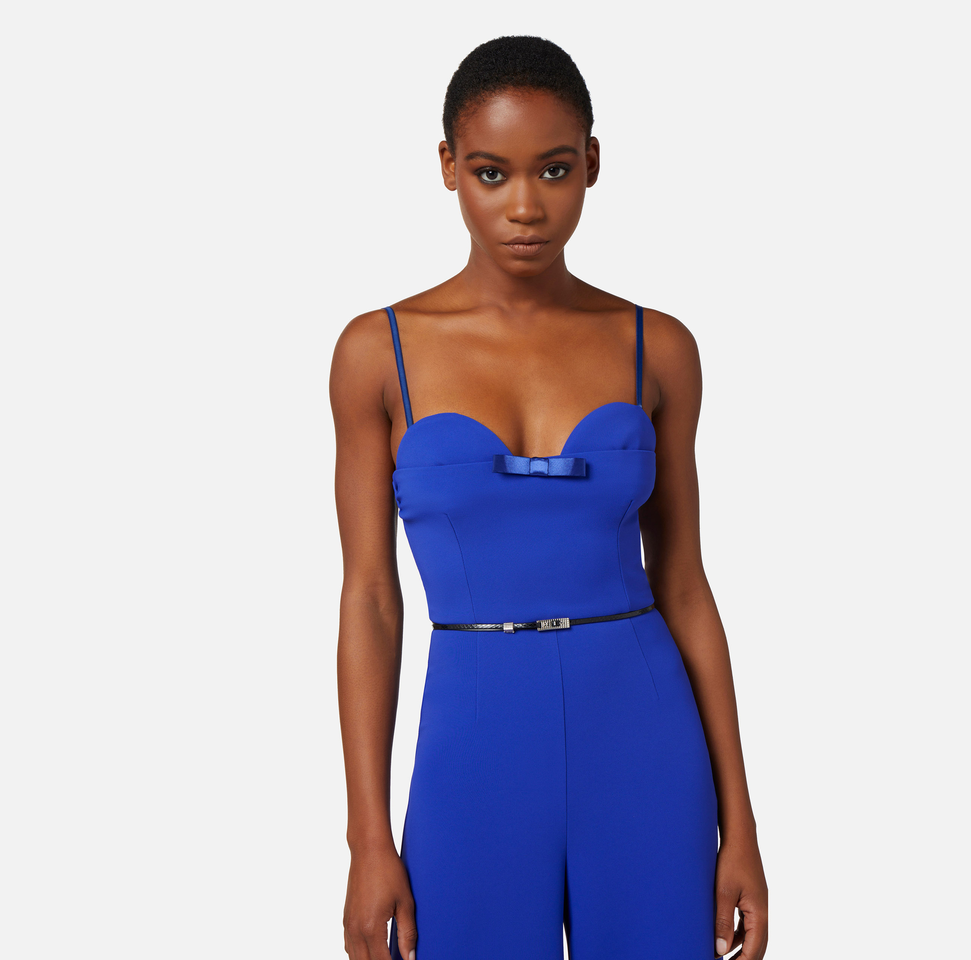 Jumpsuit in crêpe fabric with satin bow - Elisabetta Franchi® Outlet
