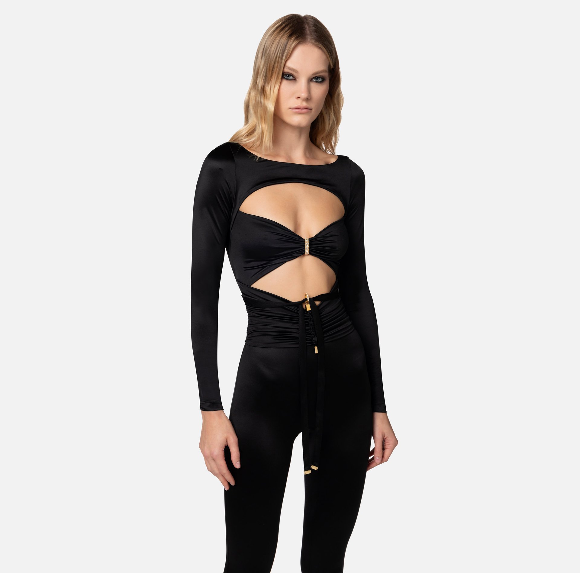 Tuta in lycra lucida con cut out - Elisabetta Franchi® Outlet