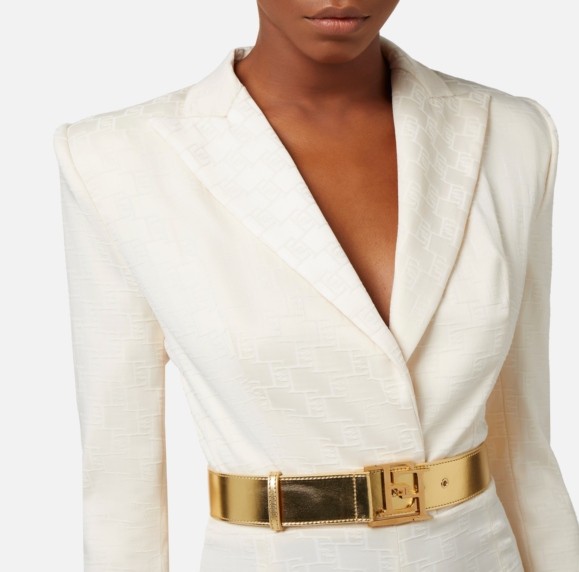 Jacquard satin romper suit with belt - Elisabetta Franchi® Outlet