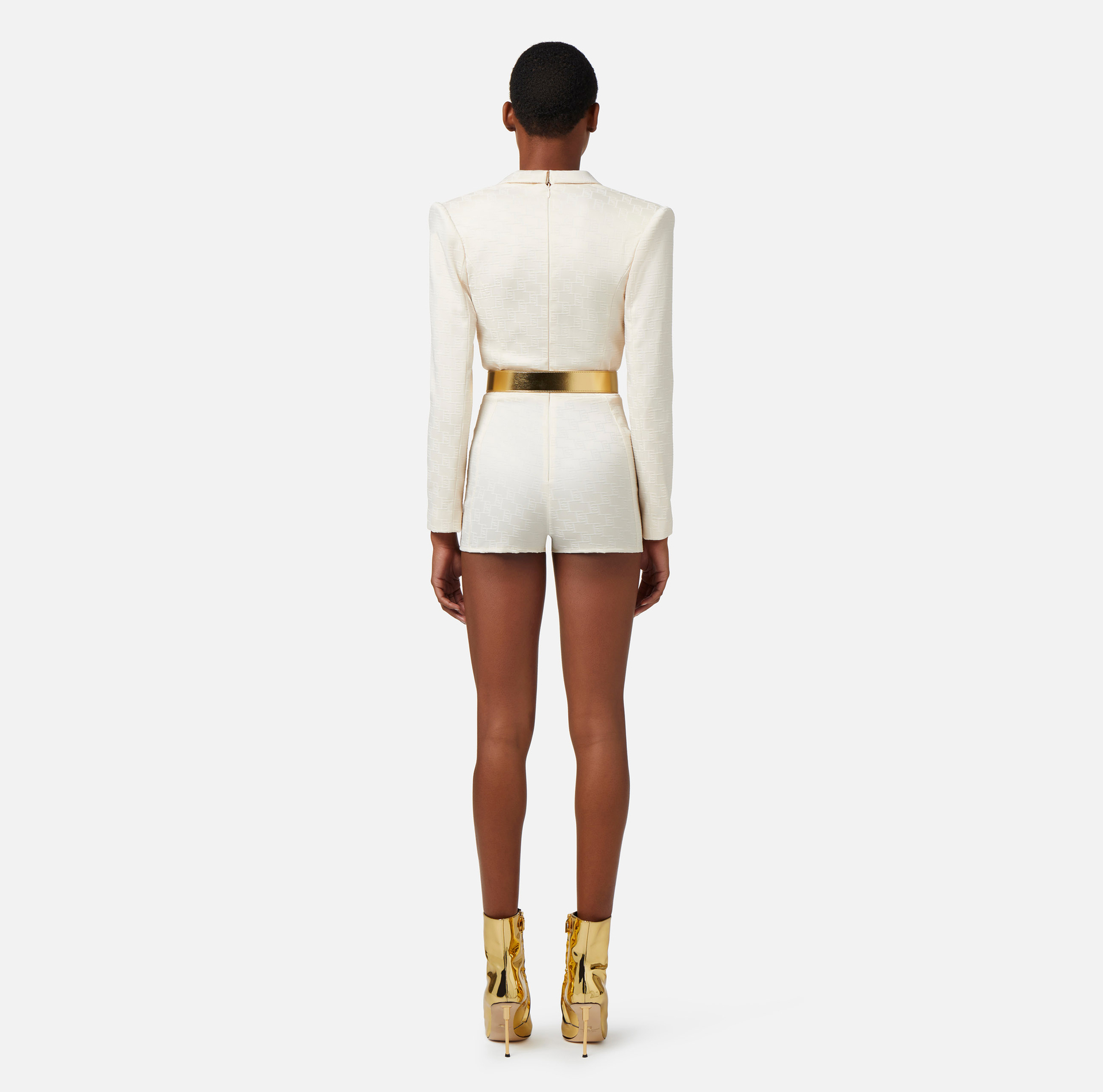 Jacquard satin romper suit with belt - Elisabetta Franchi® Outlet