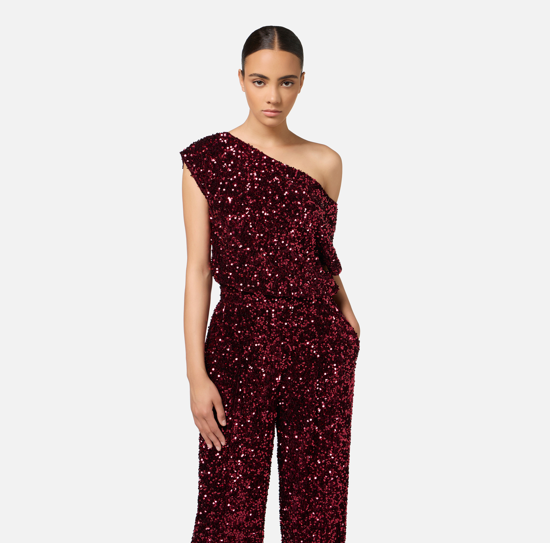Sequin-embroidered chenille jumpsuit - Elisabetta Franchi® Outlet