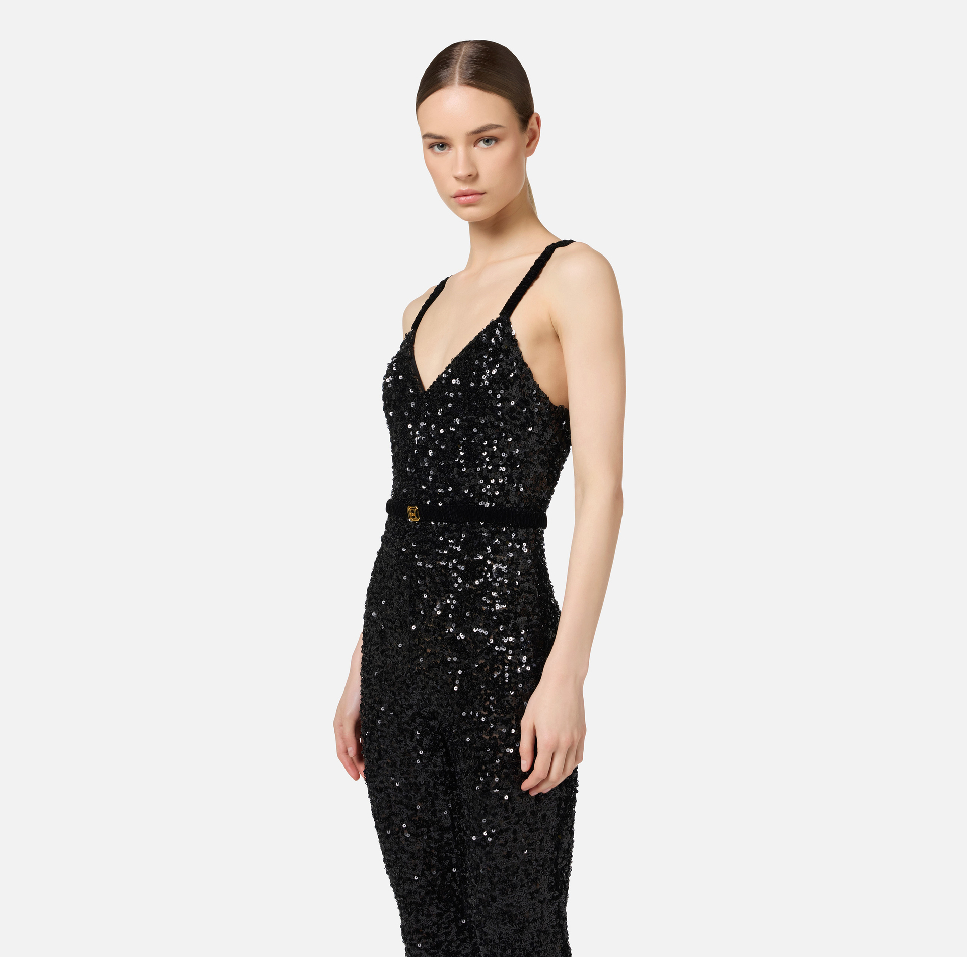 Sequin jumpsuit with belt | Elisabetta Franchi® Outlet