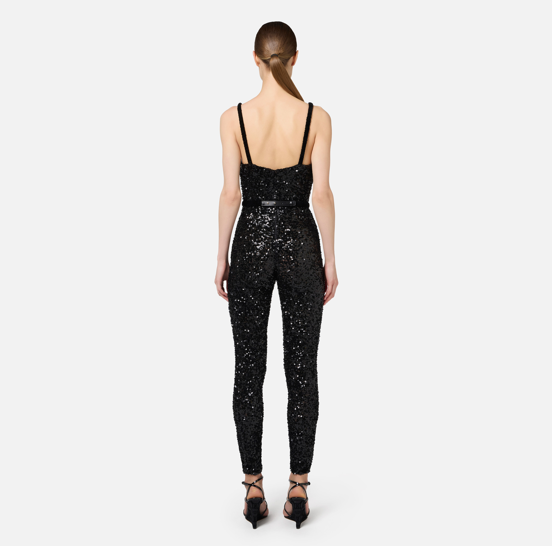 Sequin jumpsuit with belt | Elisabetta Franchi® Outlet