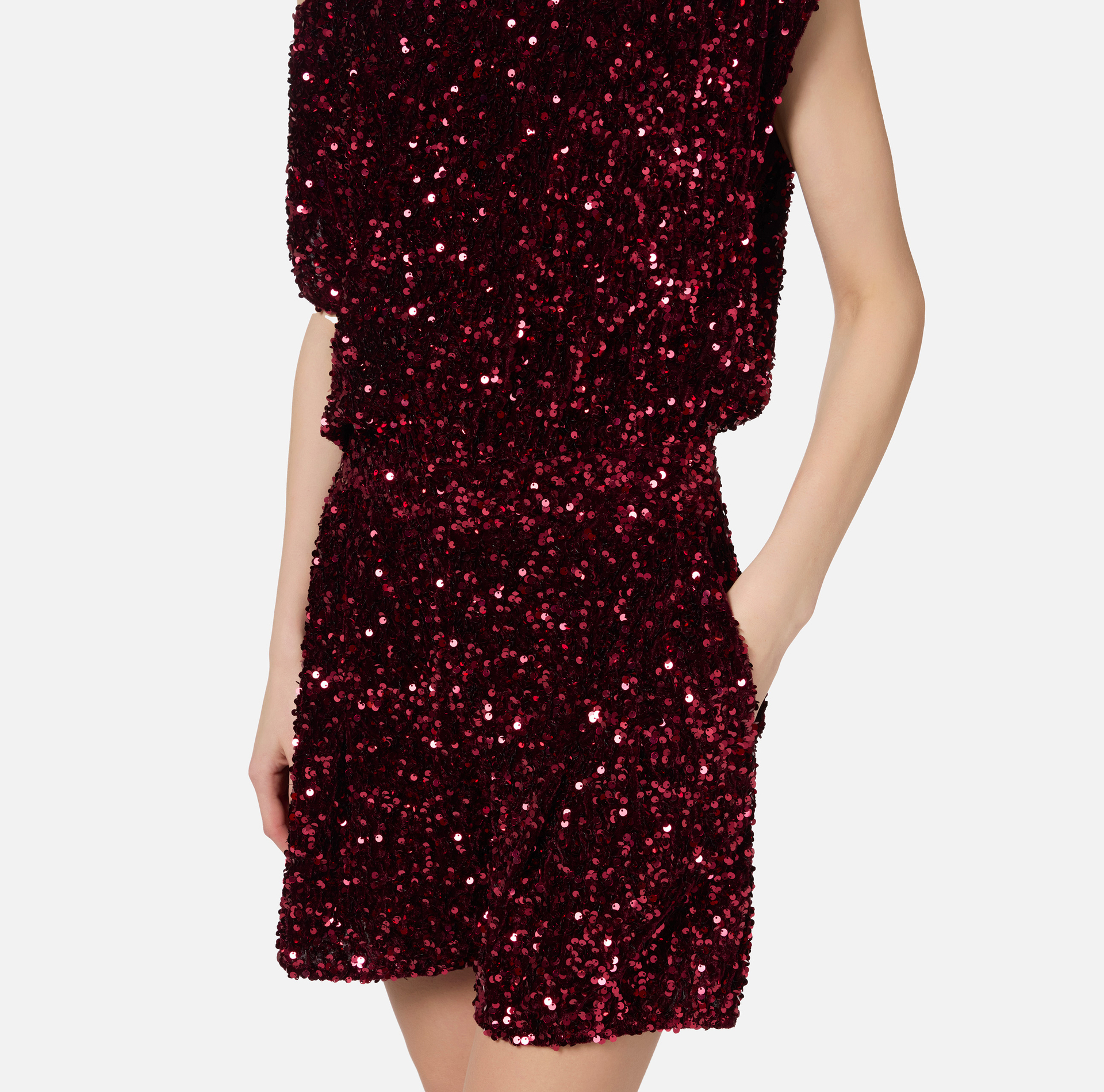 Sequin-embroidered chenille romper - Elisabetta Franchi® Outlet