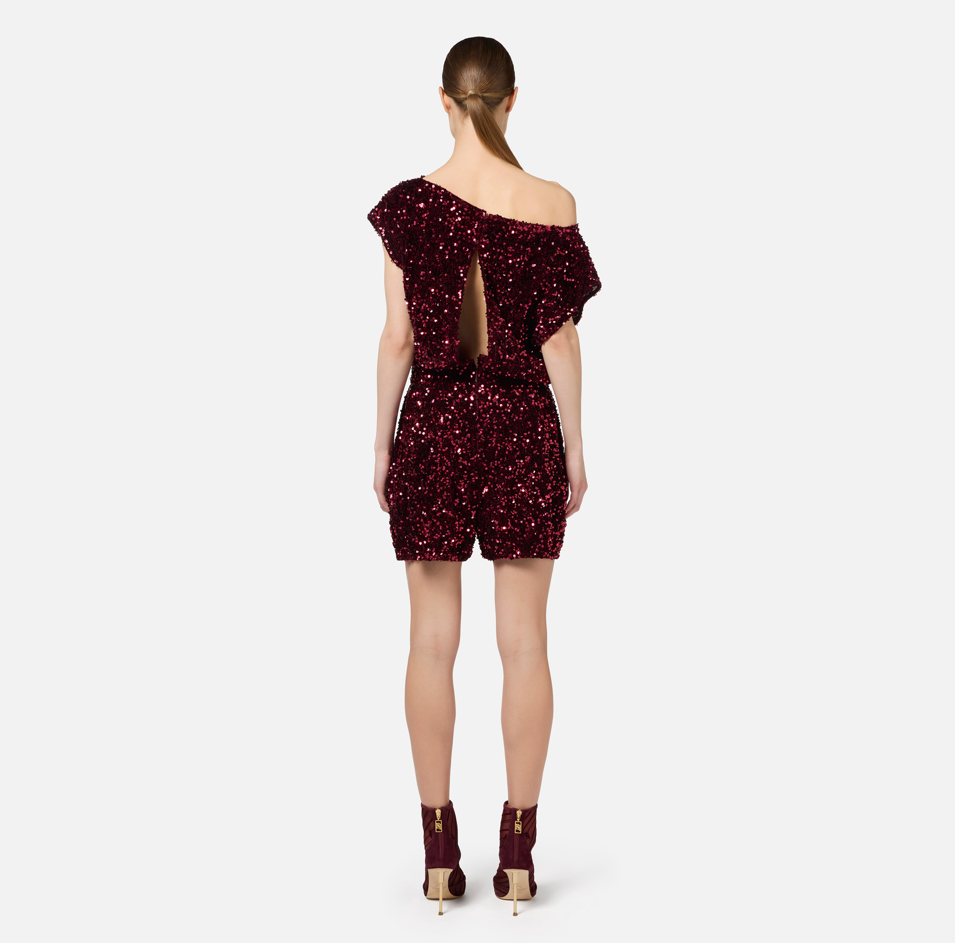 Sequin-embroidered chenille romper - Elisabetta Franchi® Outlet