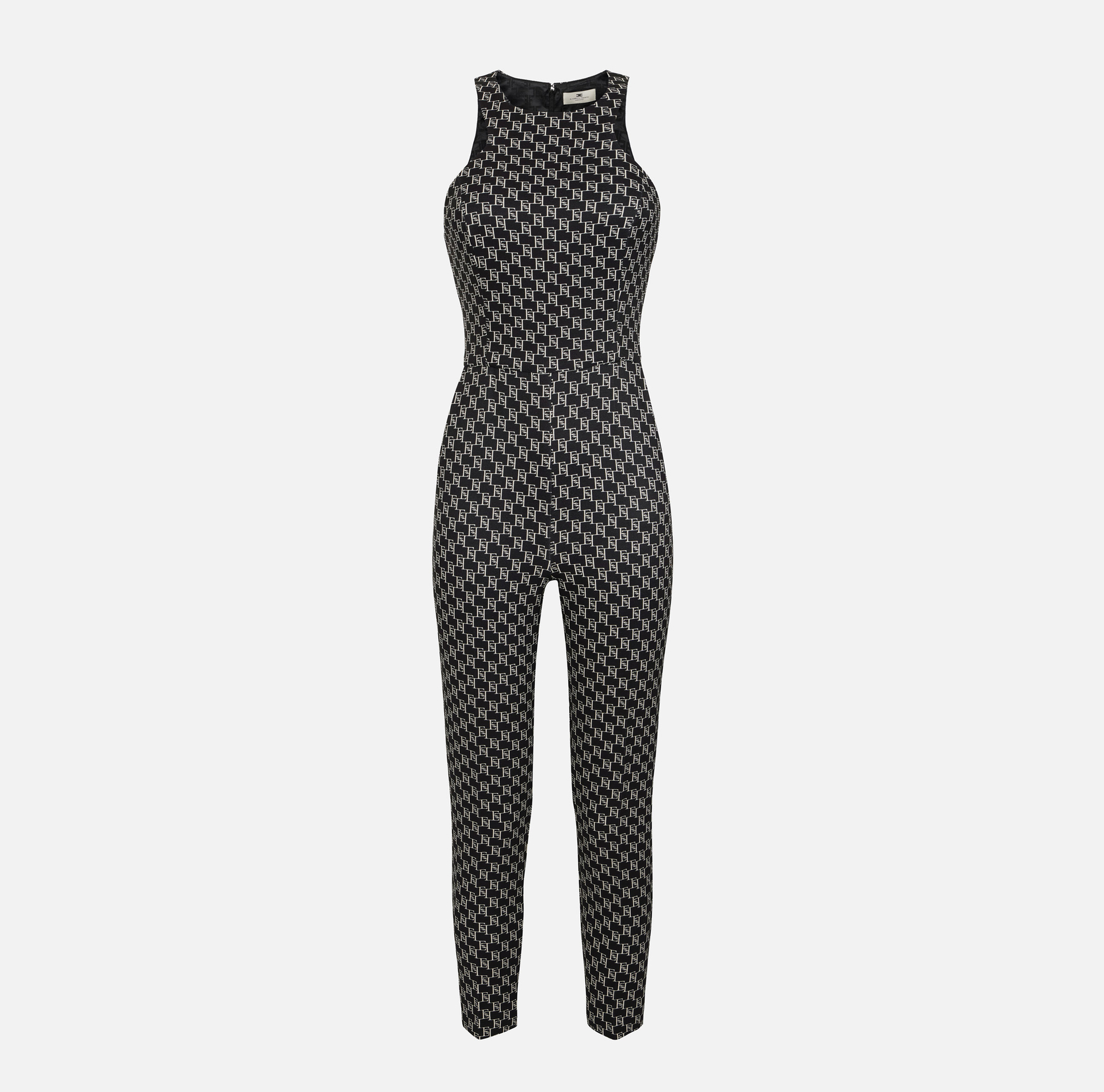Tuta in doppio crêpe stampa logo con cintura catena - Elisabetta Franchi® Outlet
