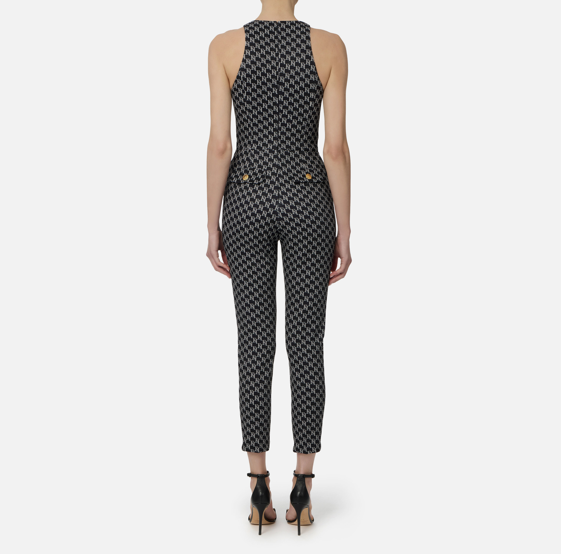 Tuta in doppio crêpe stampa logo con cintura catena - Elisabetta Franchi® Outlet
