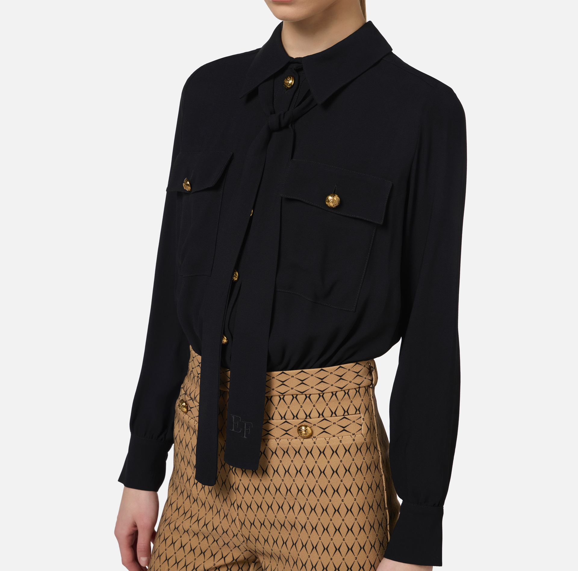 Tuta in crêpe stretch stampa rombo con fiocco - Elisabetta Franchi® Outlet