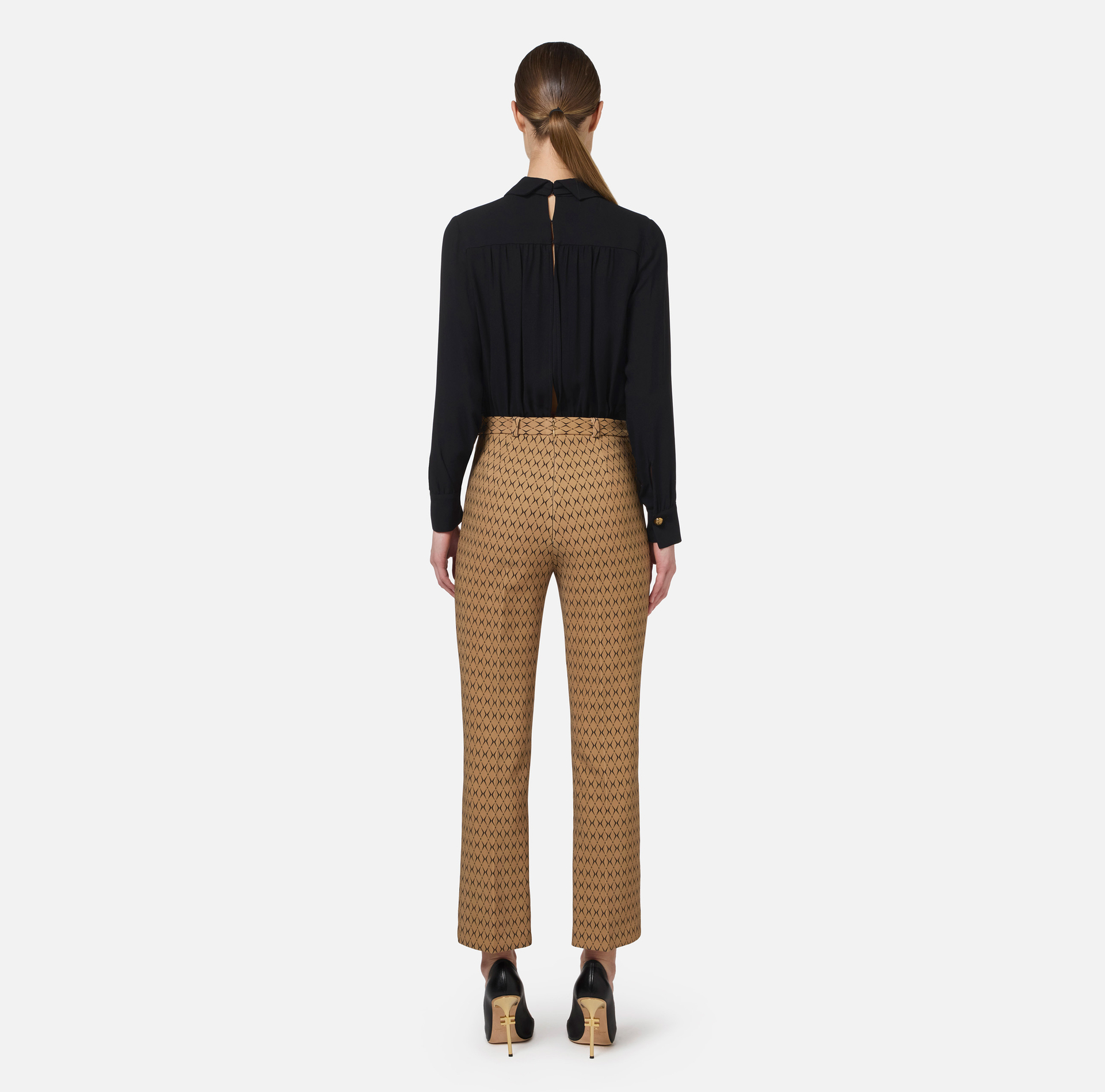 Tuta in crêpe stretch stampa rombo con fiocco - Elisabetta Franchi® Outlet