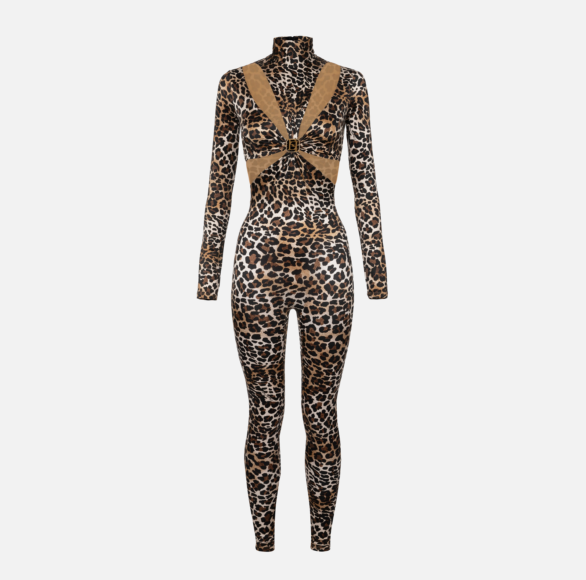 Combinaison en lycra imprimé animalier avec motif découpe et accessoire logo - Elisabetta Franchi® Outlet
