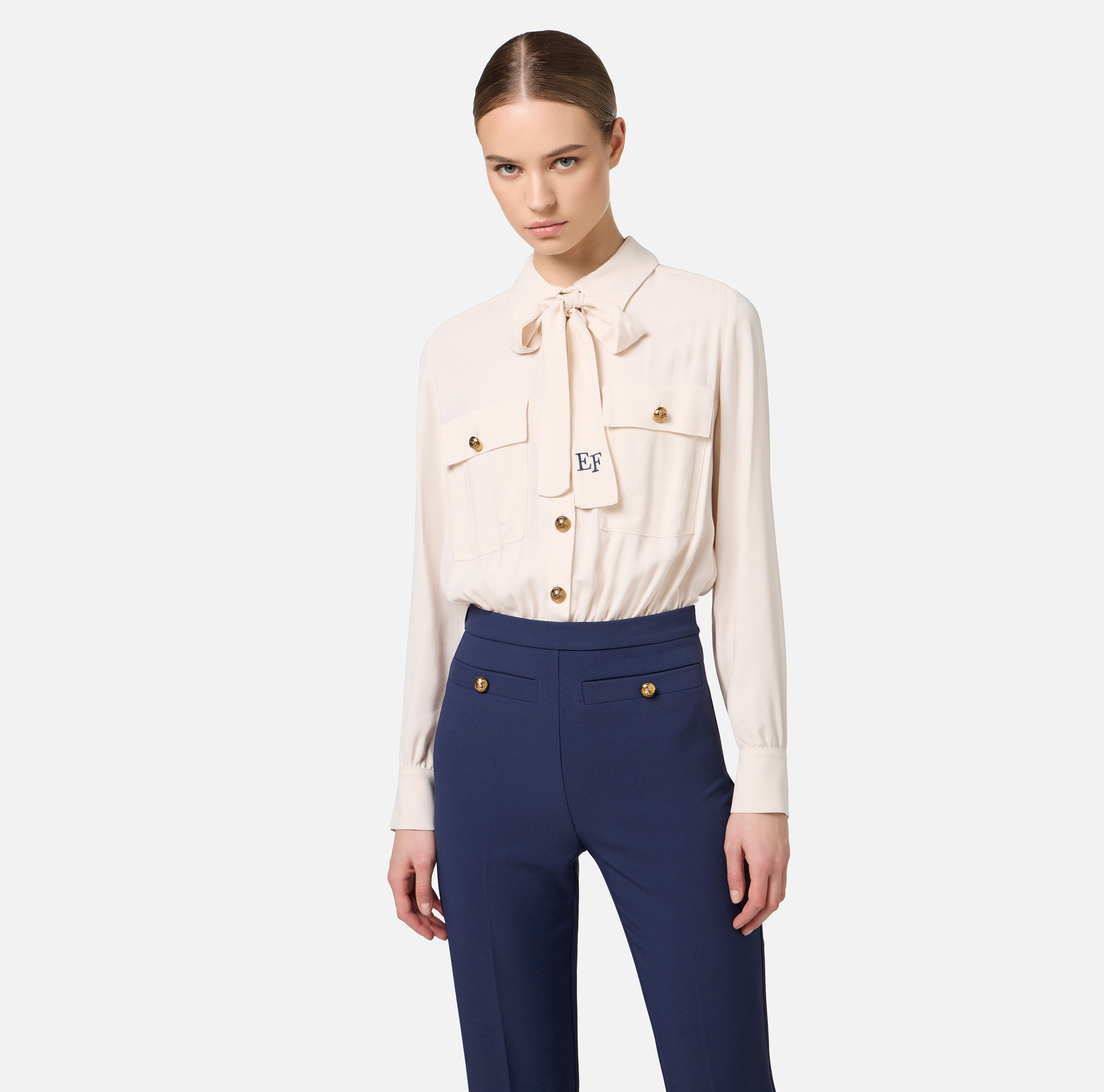Stretch crêpe jumpsuit with bow - Elisabetta Franchi® Outlet