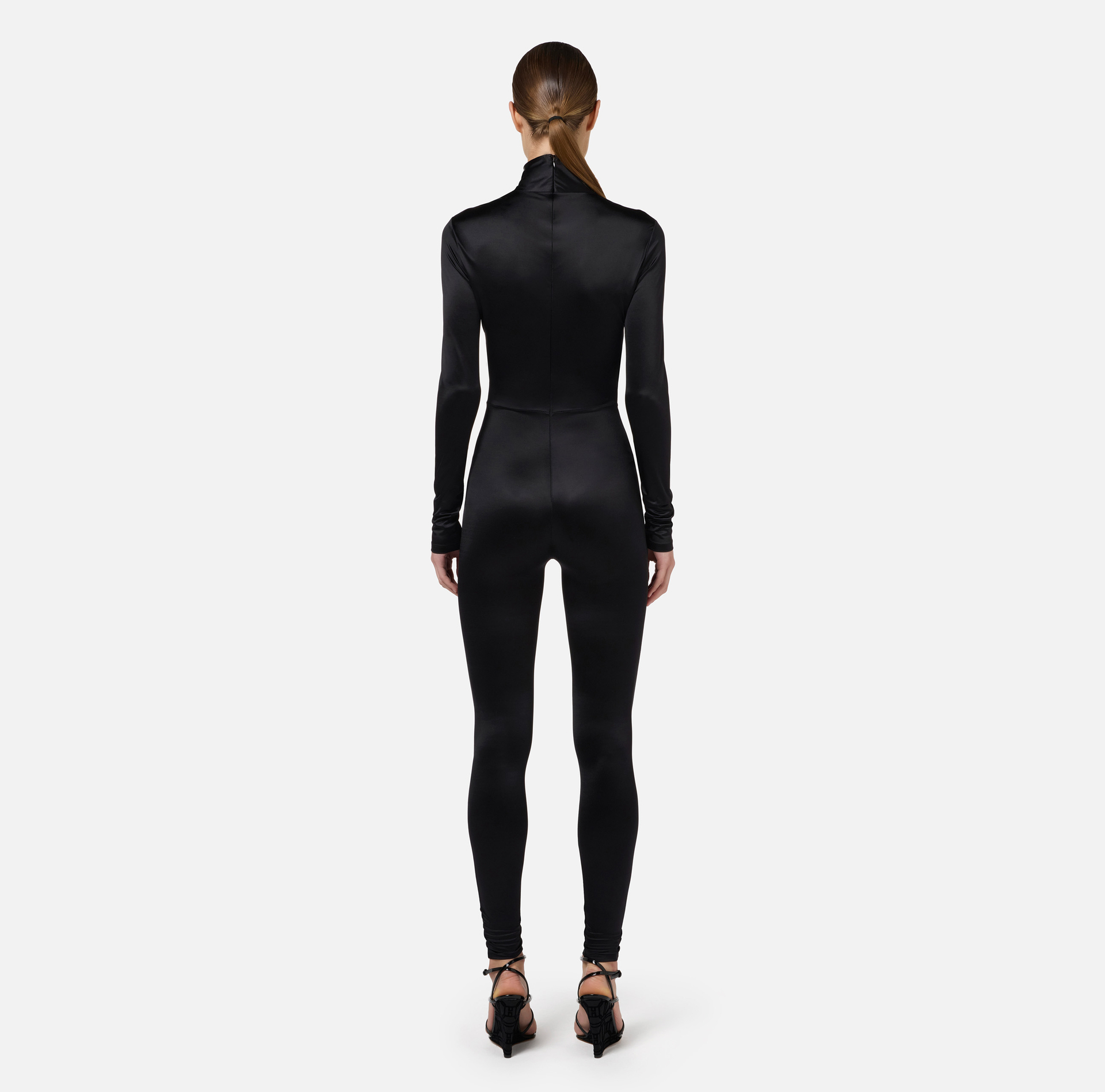 Lycra jumpsuit with cut-out pattern and logo accessory - Elisabetta Franchi® Outlet